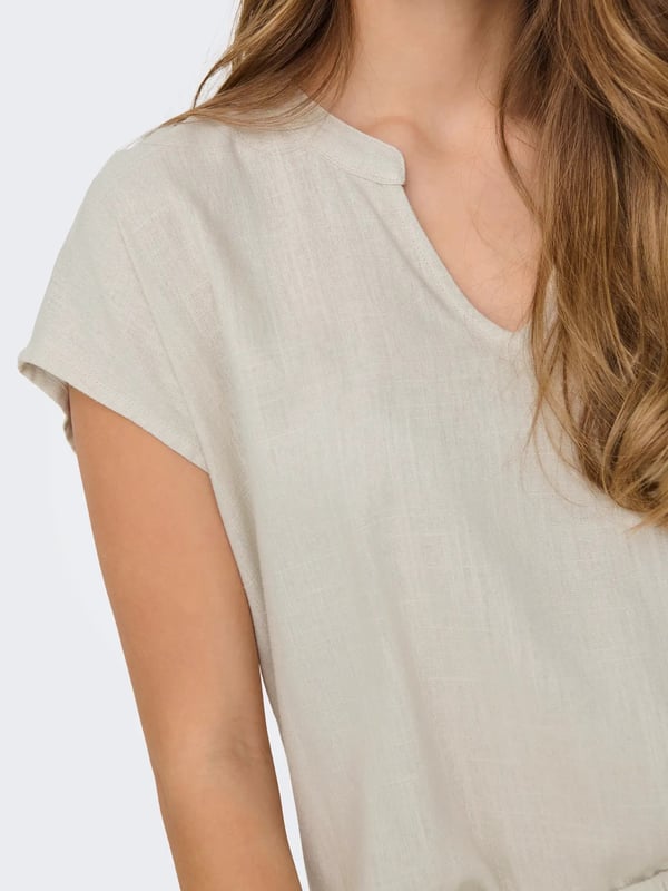 Jdy JDYCAYA LION LINEN S/S TOP WVN DIA Bej Kadın T-Shirt