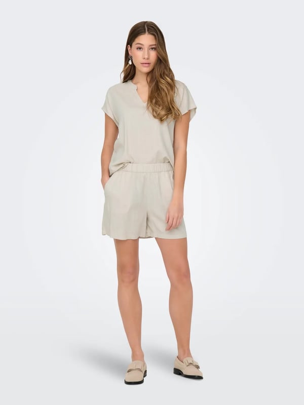Jdy JDYCAYA LION LINEN S/S TOP WVN DIA Bej Kadın T-Shirt