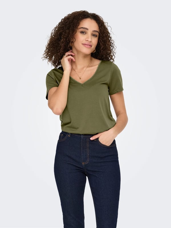Jdy JDYDALILA S/S V- NECK LUREX TOP JRS ATK Haki Kadın Bluz