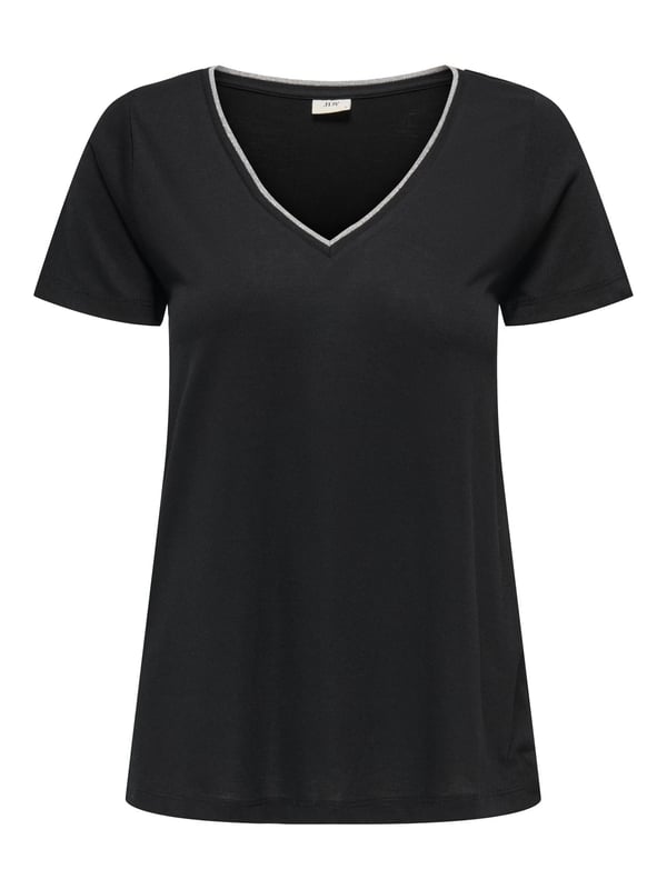 Jdy JDYDALILA S/S V- NECK LUREX TOP JRS ATK Siyah Kadın Bluz