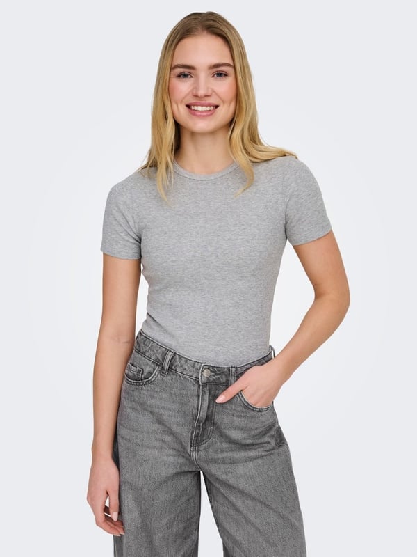Jdy JDYLUCKY S/S O NECK TOP JRS NOOS Gri Kadın T-Shirt