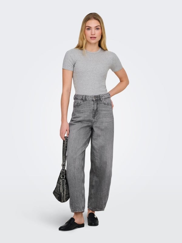 Jdy JDYLUCKY S/S O NECK TOP JRS NOOS Gri Kadın T-Shirt
