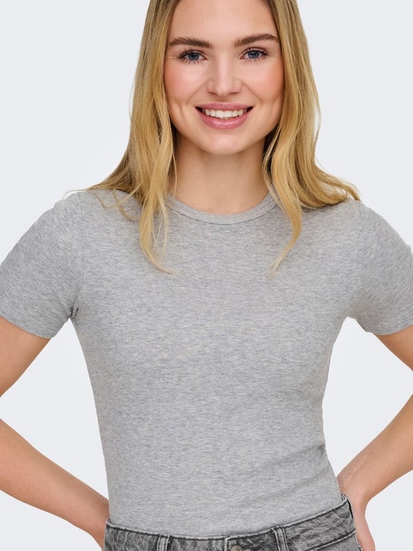 Jdy JDYLUCKY S/S O NECK TOP JRS NOOS Gri Kadın T-Shirt