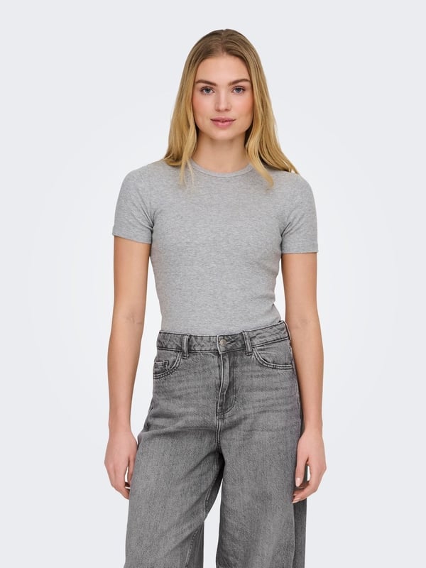 Jdy JDYLUCKY S/S O NECK TOP JRS NOOS Gri Kadın T-Shirt