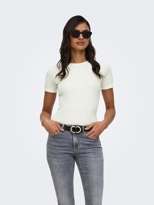 Jdy JDYLUCKY S/S O NECK TOP JRS NOOS Kırık Beyaz Kadın T-Shirt