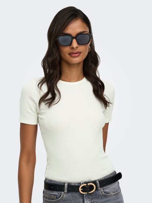 Jdy JDYLUCKY S/S O NECK TOP JRS NOOS Kırık Beyaz Kadın T-Shirt