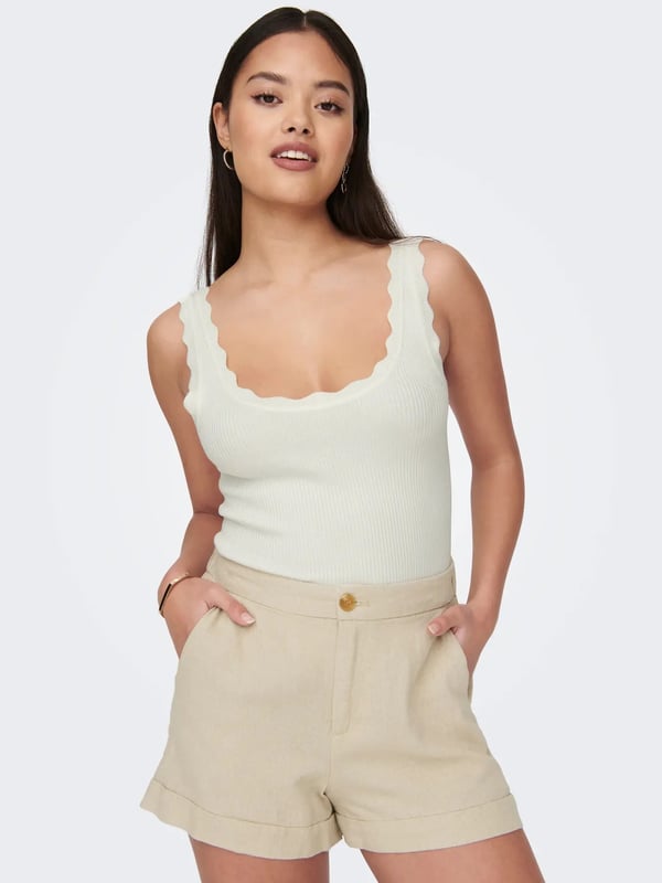 Jdy JDYNANNA S/L SCALLOP EDGE TOP KNT NOOS Beyaz Kadın Atlet