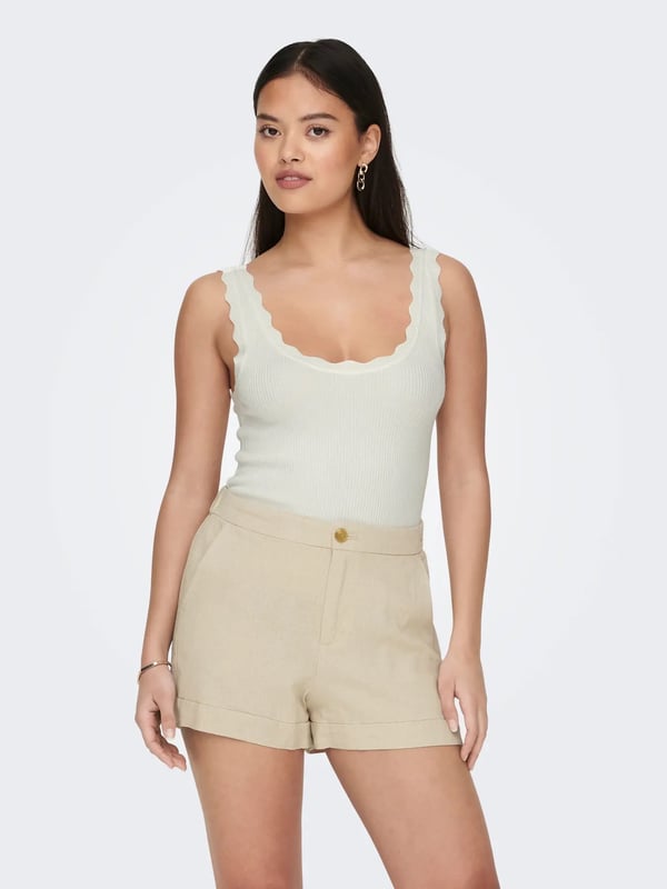 Jdy JDYNANNA S/L SCALLOP EDGE TOP KNT NOOS Beyaz Kadın Atlet