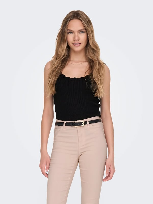 Jdy JDYNANNA S/L SCALLOP EDGE TOP KNT NOOS Siyah Kadın Atlet