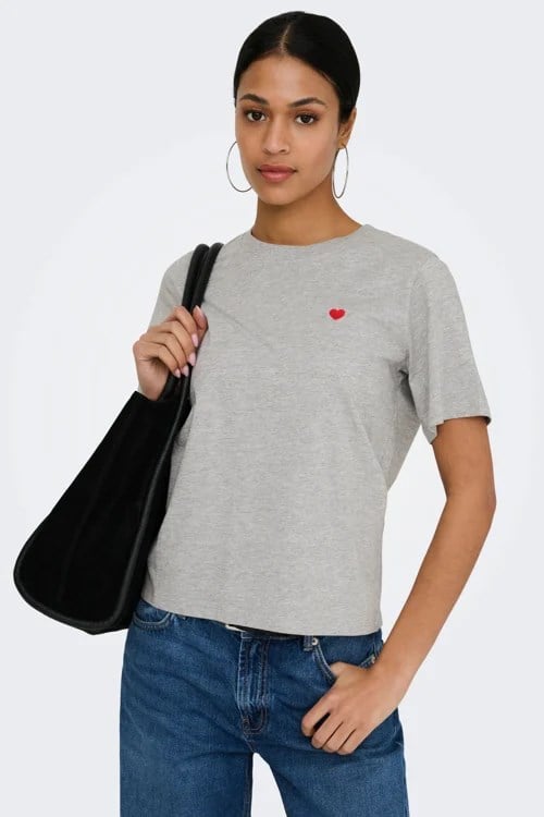 Jdy JDYPISA S/S PRINT TOP JRS NOOS Gri Kadın T-Shirt