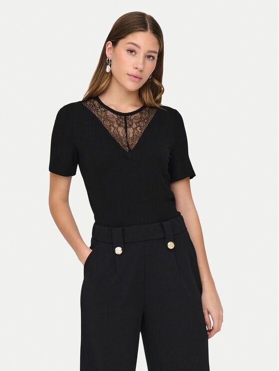 Jdy JDYROXY S/S LACE TOP JRS Siyah Kadın T-Shirt