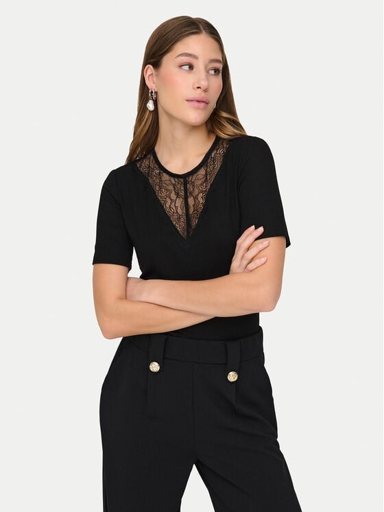 Jdy JDYROXY S/S LACE TOP JRS Siyah Kadın T-Shirt