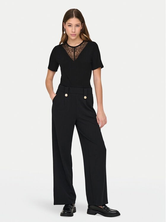 Jdy JDYROXY S/S LACE TOP JRS Siyah Kadın T-Shirt