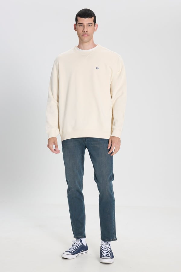 Lee Bisiklet Yaka Sweatshirt Beyaz Erkek Sweatshirt
