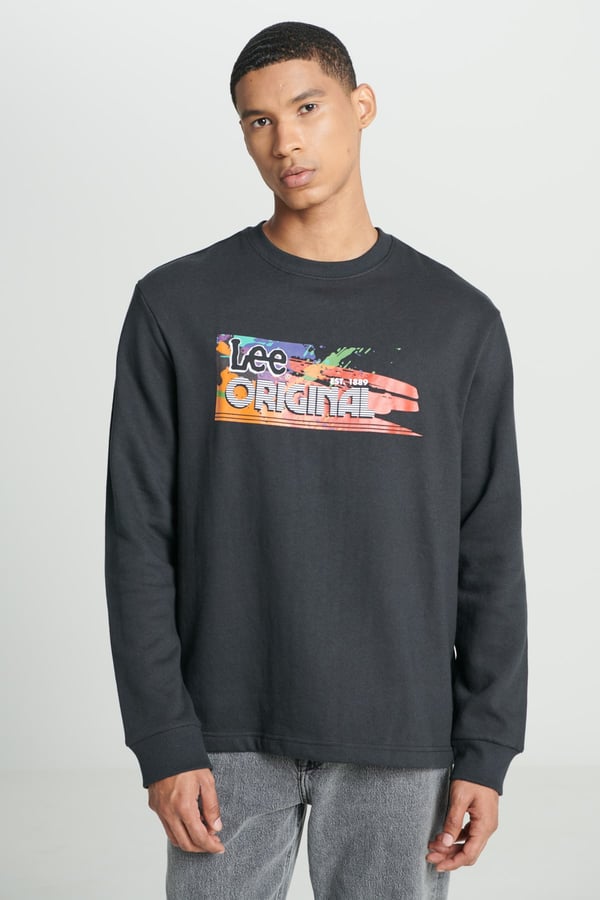 Lee Bisiklet Yaka Sweatshirt Siyah Erkek Sweatshirt