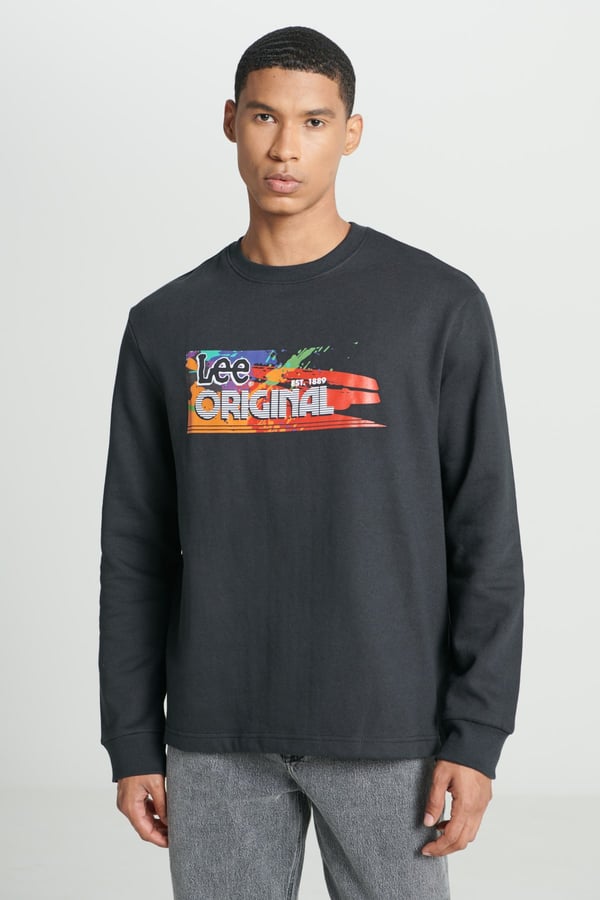 Lee Bisiklet Yaka Sweatshirt Siyah Erkek Sweatshirt