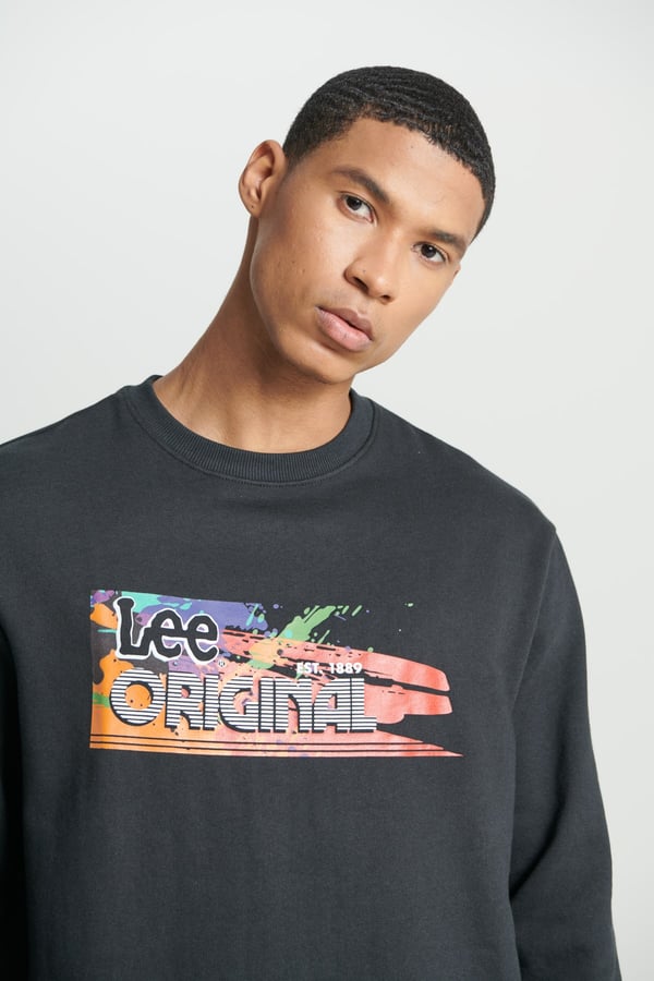 Lee Bisiklet Yaka Sweatshirt Siyah Erkek Sweatshirt