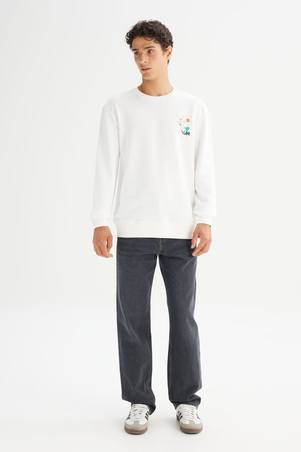 Lee Erkek Baskılı Sweatshirt Beyaz Erkek Sweatshirt