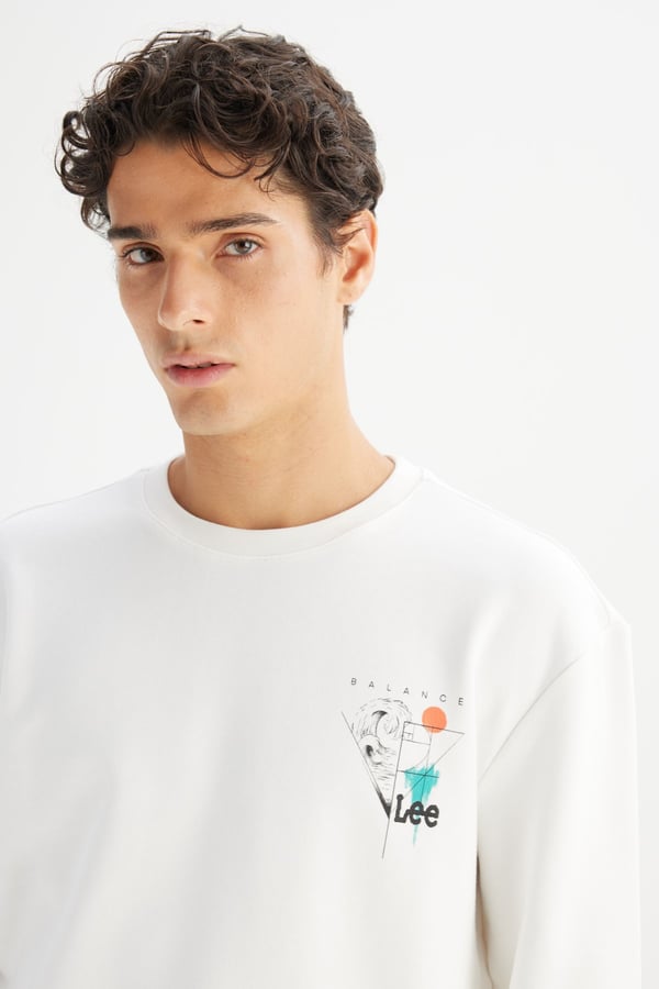 Lee Erkek Baskılı Sweatshirt Beyaz Erkek Sweatshirt