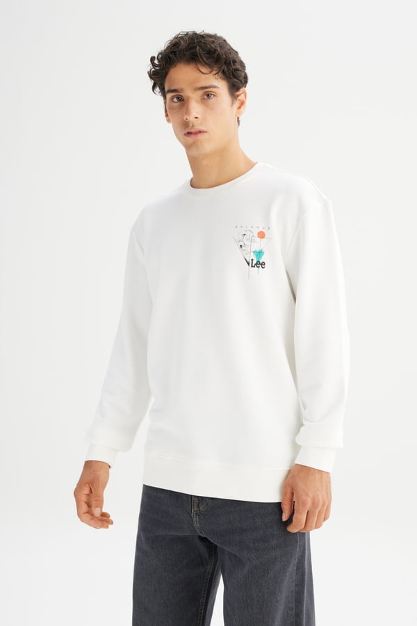Lee Erkek Baskılı Sweatshirt Beyaz Erkek Sweatshirt
