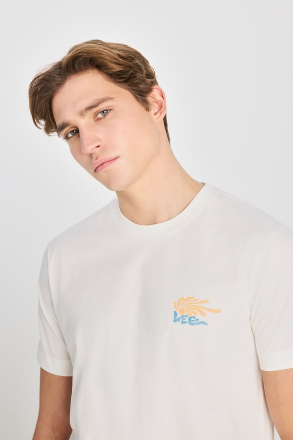 Lee Regular Fit Grafik Baskılı T-shirt Bej Erkek T-Shirt