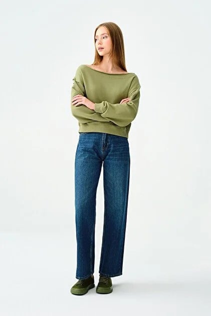 Loft LF 2037068 WIDE LEG NORA MID BLUE WASH W PNT Mavi Kadın Kot Pantolon
