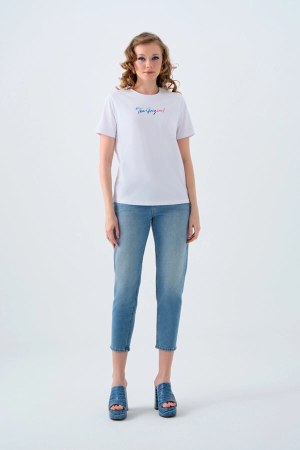 Loft LF 2038773 MOM STELLA LIGHT BLUE WASH W PNT Mavi Kadın Kot Pantolon