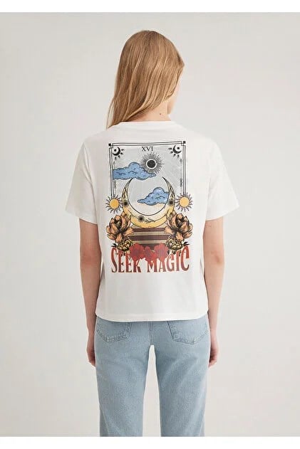 Mavi ASTROLOJi BASKiLi GRAFiK TİŞÖRT Kirik Be Beyaz Kadın T-Shirt
