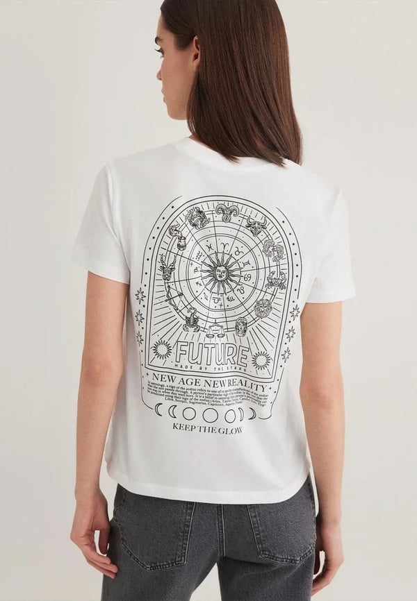 Mavi ASTROLOJi BASKiLi GRAFiK TİŞÖRT Kirik Be Beyaz Kadın T-Shirt