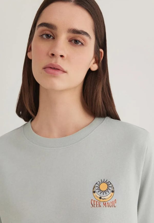 Mavi ASTROLOJi BASKiLi GRAFiK TİŞÖRT Sis YeSi Yeşil Kadın T-Shirt