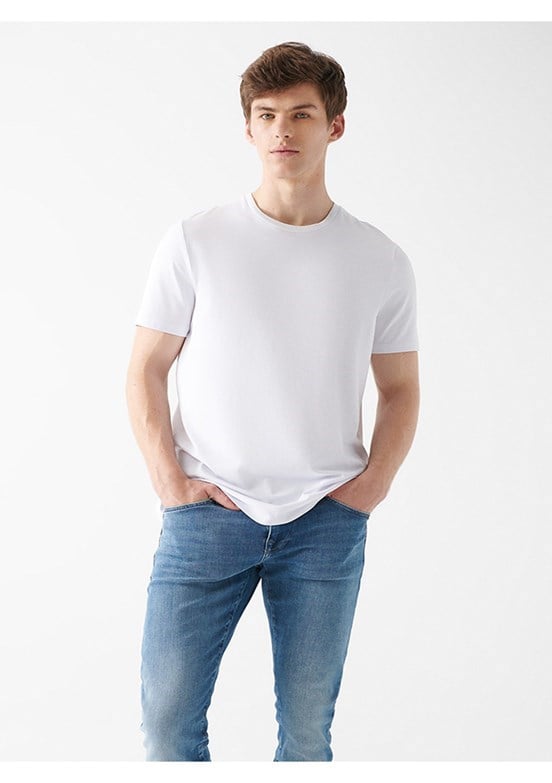 Mavi BASiC BiSiKLET YAKA TİŞÖRT Beyaz Beyaz Erkek T-Shirt