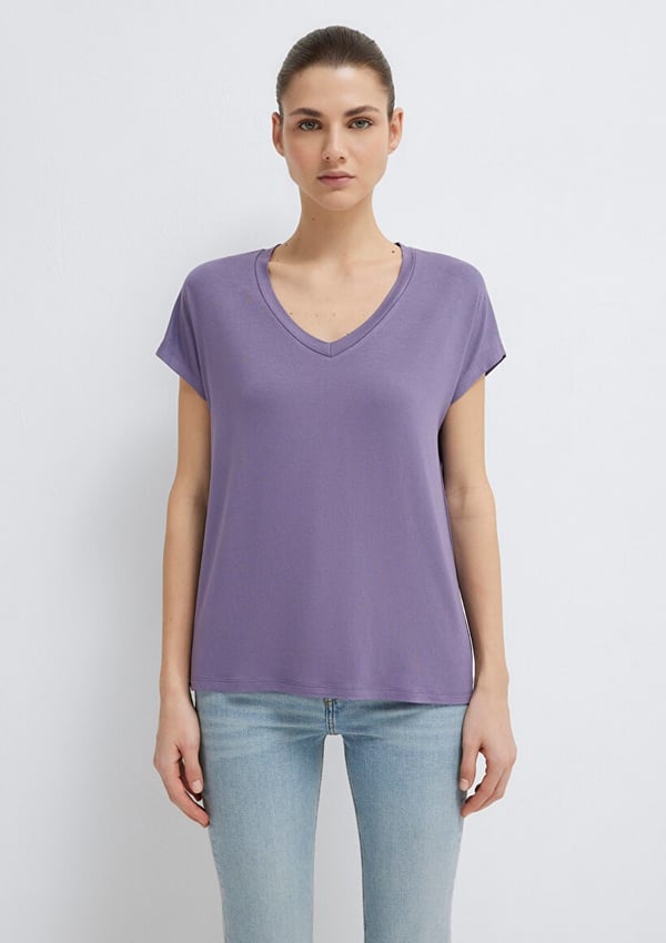 Mavi BASiC V YAKA PENYE Cadet Mor Kadın T-Shirt
