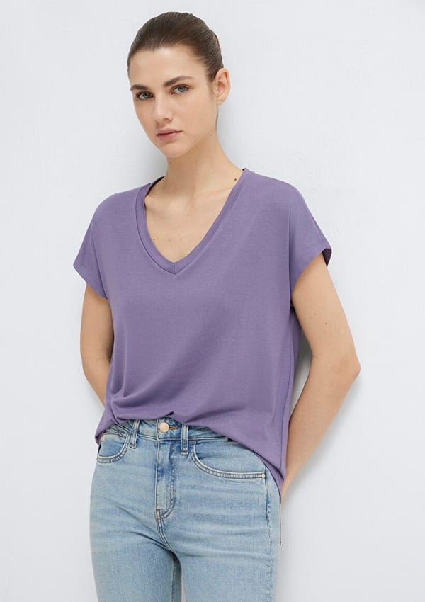 Mavi BASiC V YAKA PENYE Cadet Mor Kadın T-Shirt