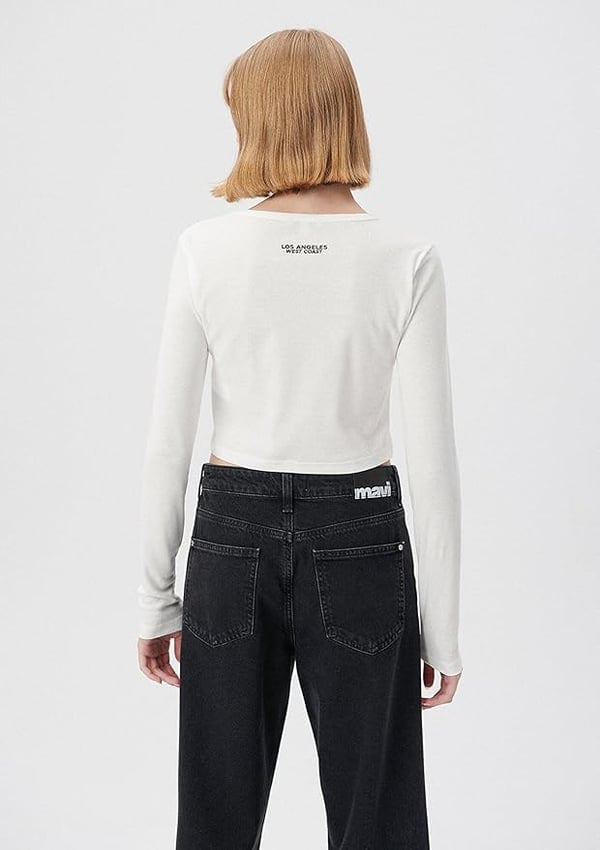 Mavi BASKiLi CROP PENYE Kirik Beyaz Beyaz Kadın T-Shirt