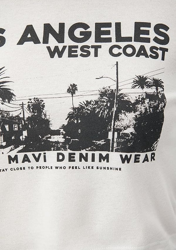 Mavi BASKiLi CROP PENYE Kirik Beyaz Beyaz Kadın T-Shirt