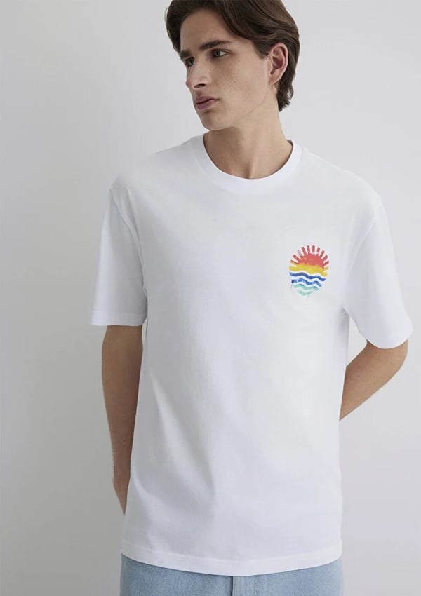 Mavi BASKiLi TİŞÖRT Beyaz Beyaz Erkek T-Shirt