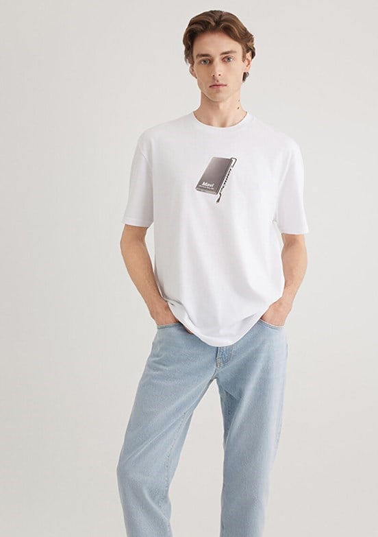 Mavi BASKiLi TİŞÖRT Beyaz Beyaz Erkek T-Shirt
