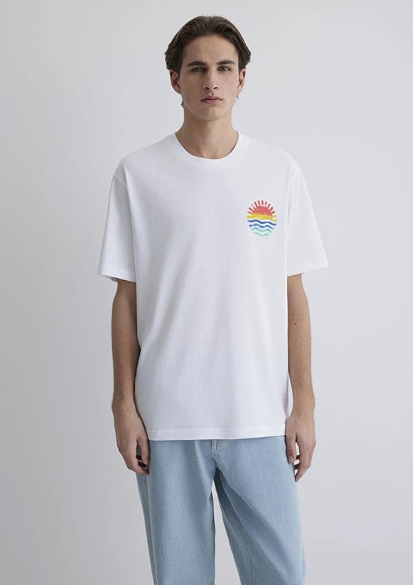 Mavi BASKiLi TİŞÖRT Beyaz Beyaz Erkek T-Shirt