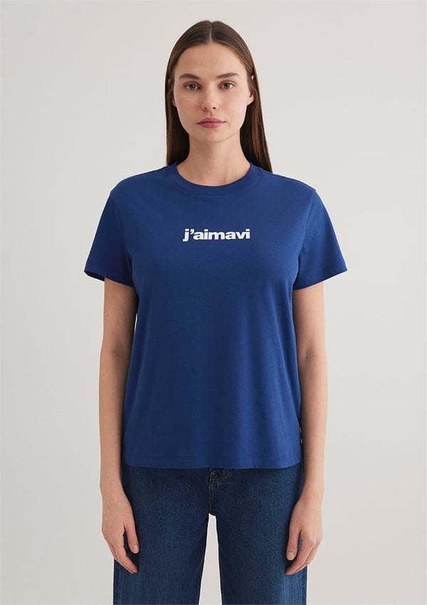 Mavi BiSiKLET YAKA LOGO TİŞÖRT Koyu Saks Mavi Lacivert Kadın T-Shirt