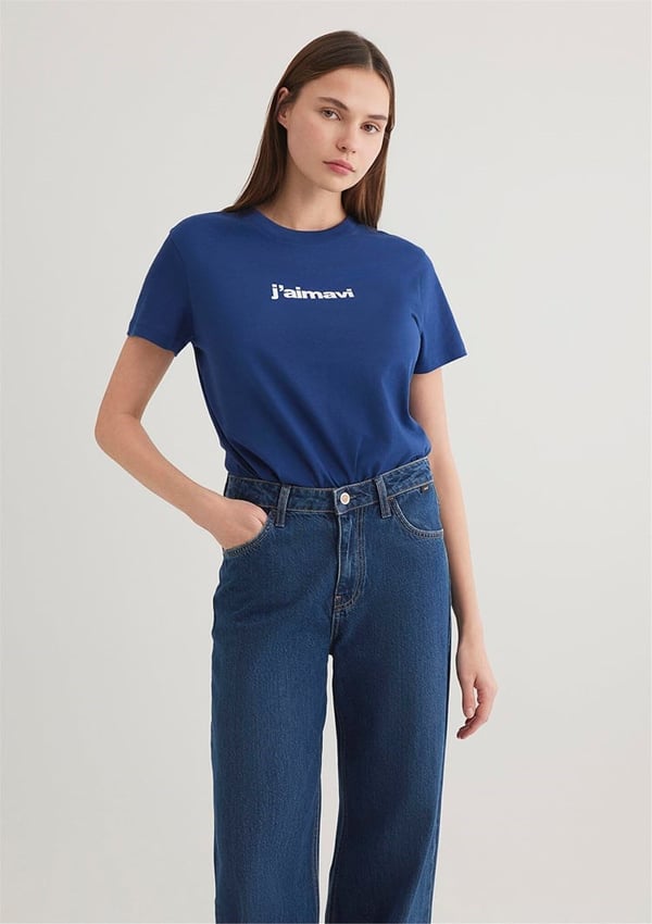 Mavi BiSiKLET YAKA LOGO TİŞÖRT Koyu Saks Mavi Lacivert Kadın T-Shirt
