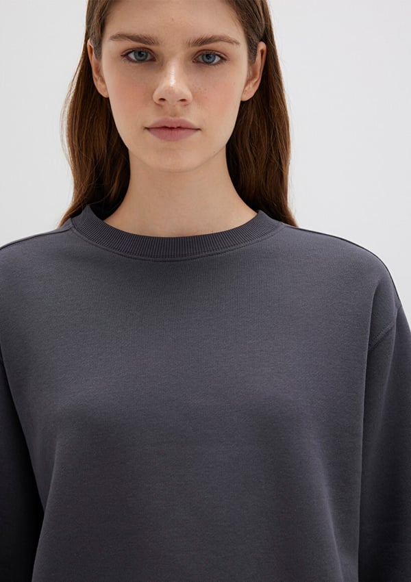 Mavi BiSiKLET YAKA SWEATSHiRT Gri ince cizgil Gri Kadın Sweatshirt