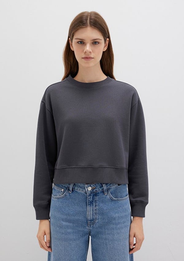 Mavi BiSiKLET YAKA SWEATSHiRT Gri ince cizgil Gri Kadın Sweatshirt