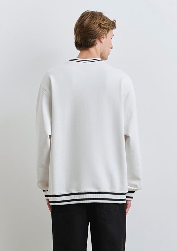 Mavi BiSiKLET YAKA SWEATSHiRT Kirik Beyaz Beyaz Erkek Sweatshirt
