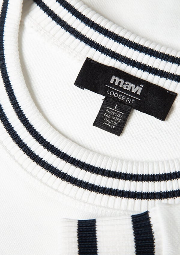 Mavi BiSiKLET YAKA SWEATSHiRT Kirik Beyaz Beyaz Erkek Sweatshirt