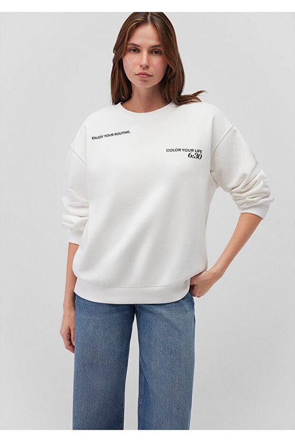 Mavi BiSiKLET YAKA SWEATSHiRT Kirik Beyaz Beyaz Kadın Sweatshirt