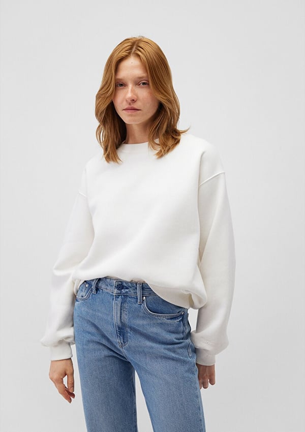 Mavi BiSiKLET YAKA SWEATSHiRT Kirik Beyaz Beyaz Kadın Sweatshirt