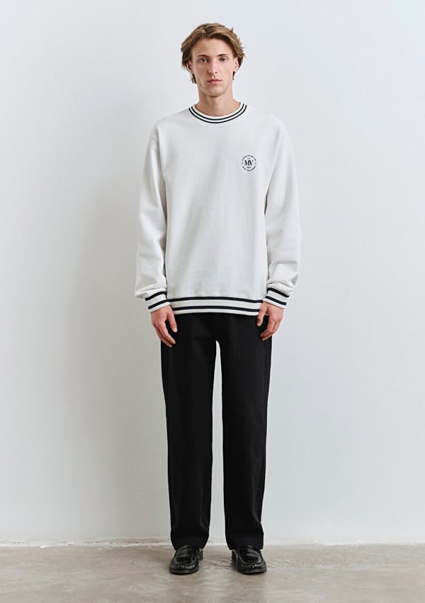 Mavi BiSiKLET YAKA SWEATSHiRT Kirik Beyaz Beyaz Erkek Sweatshirt