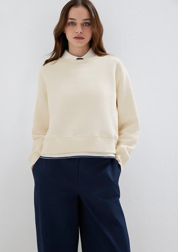 Mavi BiSiKLET YAKA SWEATSHiRT Pristine Bej Kadın Sweatshirt