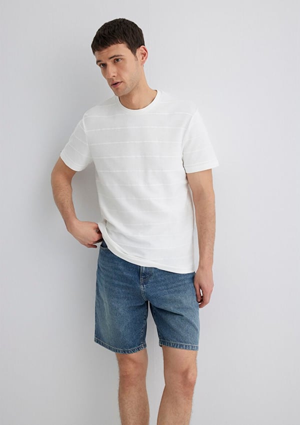 Mavi BİSİKLET YAKA TİŞÖRT Kırık Beyaz Kırık Beyaz Erkek T-Shirt