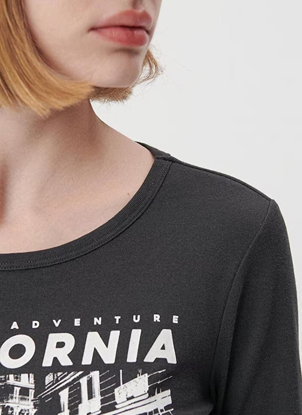 Mavi CALiFORNiA BASKiLi UZUN KOLLU TİŞÖRT Kom Antrasit Kadın T-Shirt
